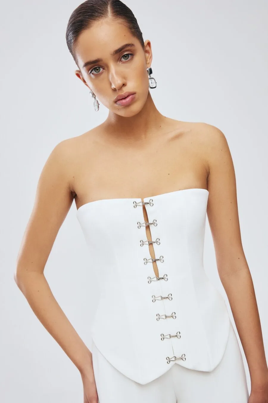 5025-corset витончений білий корсет із застібками спереду